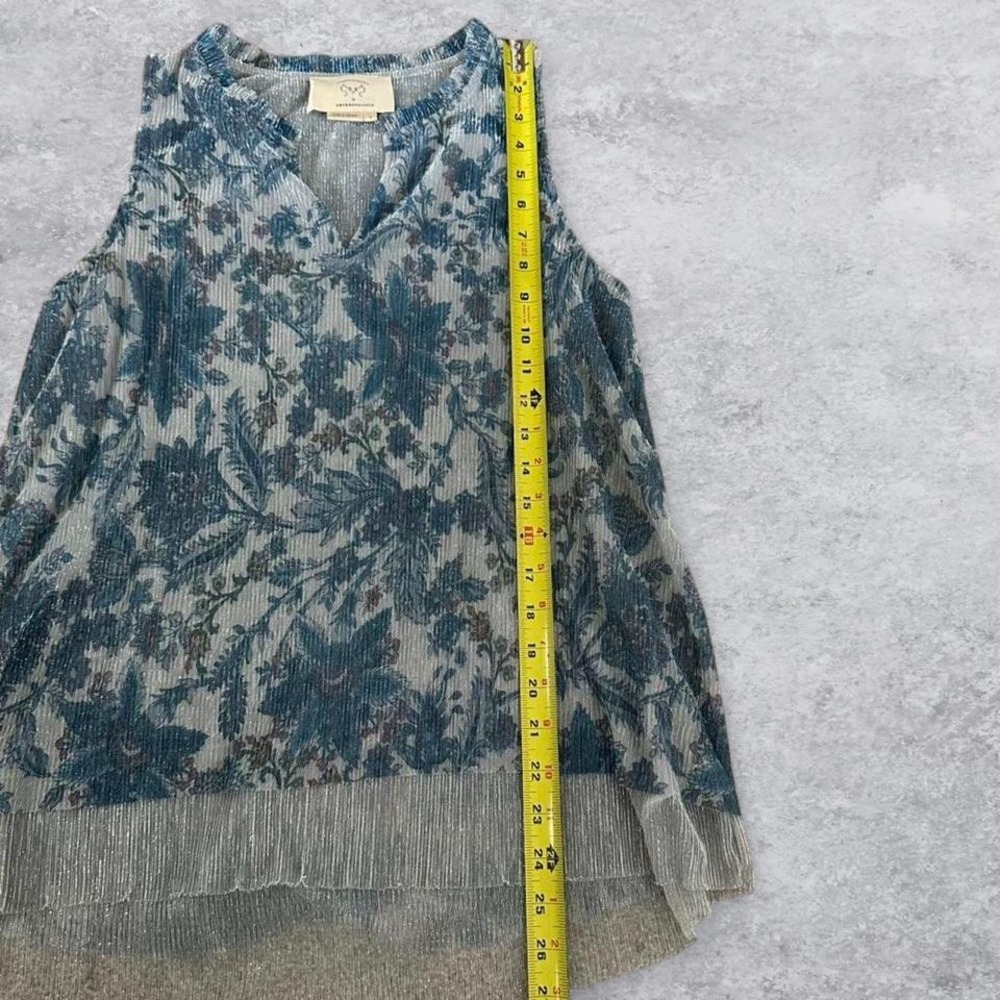 Vanessa Virginia Anthropologie Blue Silver Metallic Floral Top Small - Picture 5 of 7